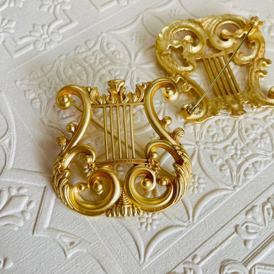 Vintage Golden Harp Brooch